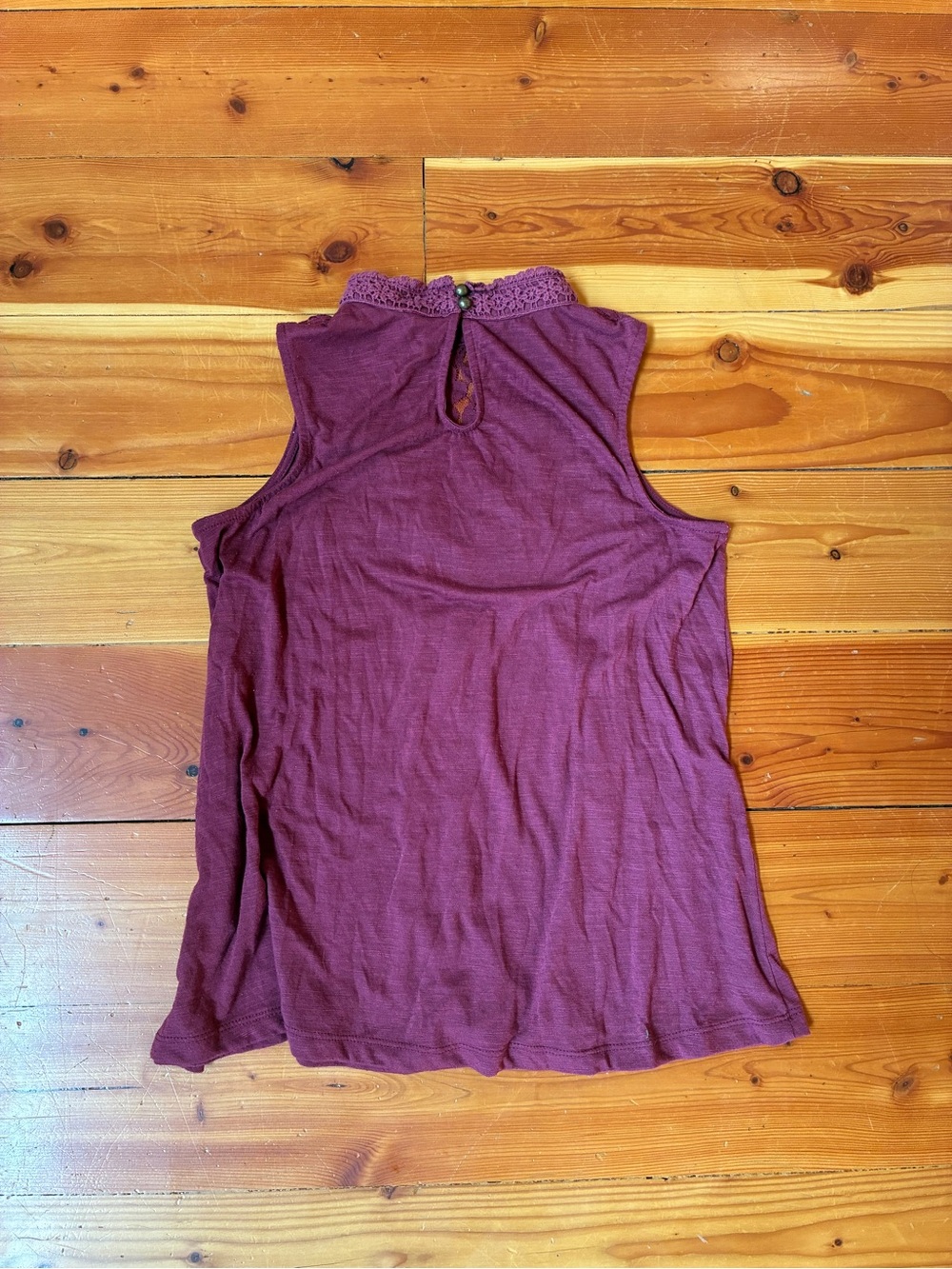 Xhilaration burgundy Lace-Trim Mock Neck Tank